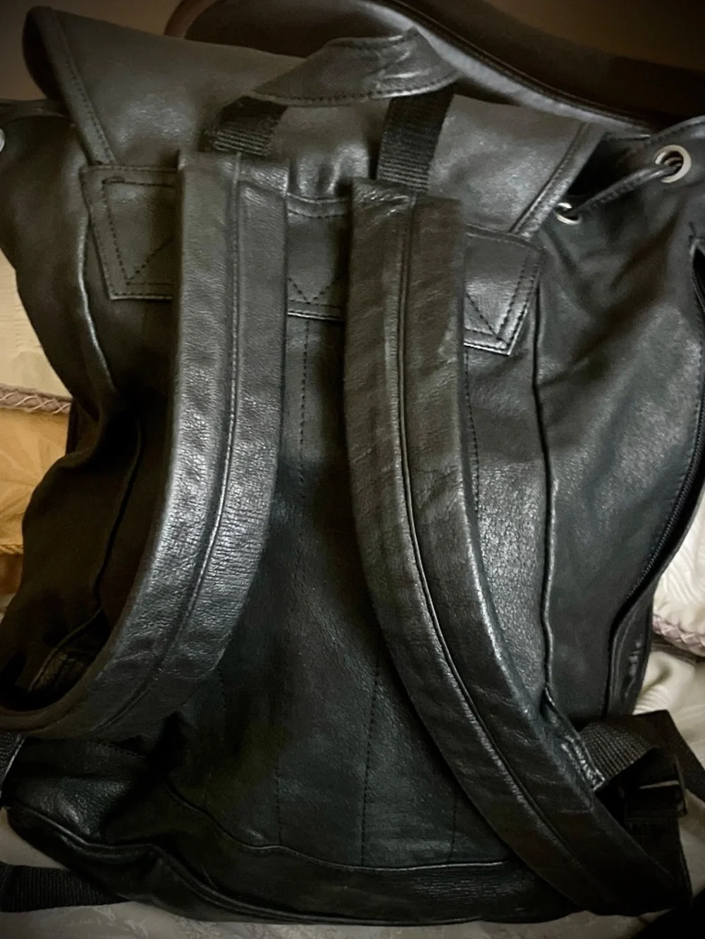 Vintage 90s Hard Rock Cafe Black Embossed Leather Boston Rucksack Backpack
